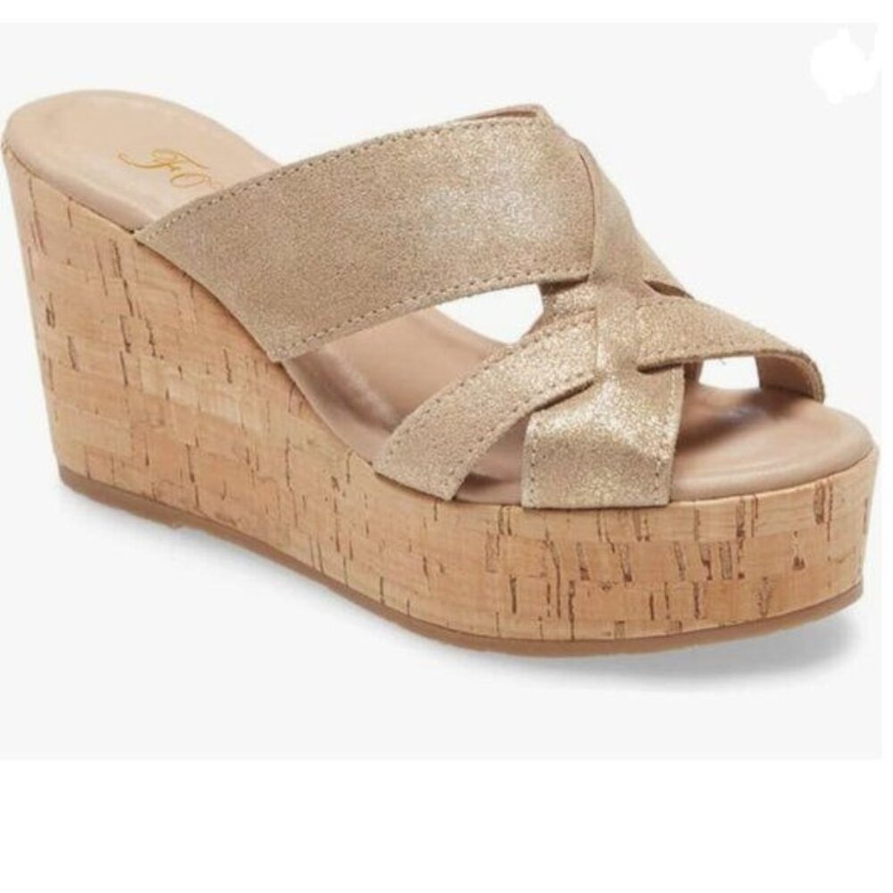 FOWT Gold Cork Wedge Sandals Cross Strappy High Platform Open Toe Slippers